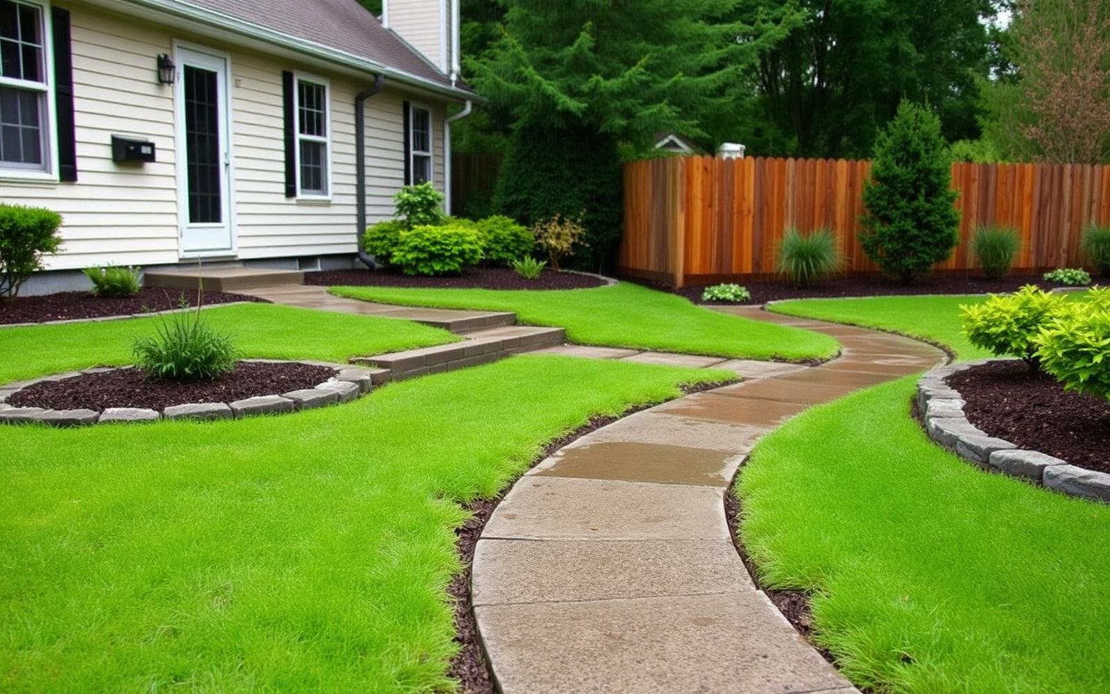 Regraded backyard with positive slope after standing water was corrected